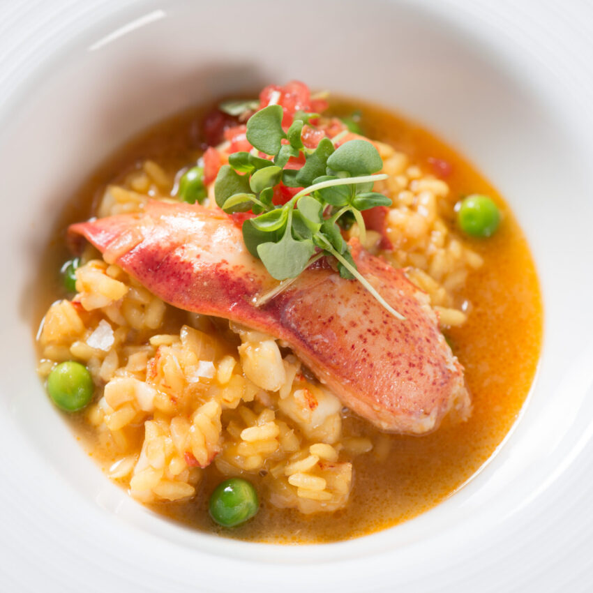 Maine Lobster Risotto with English Peas and Tomato Concasse recipe image