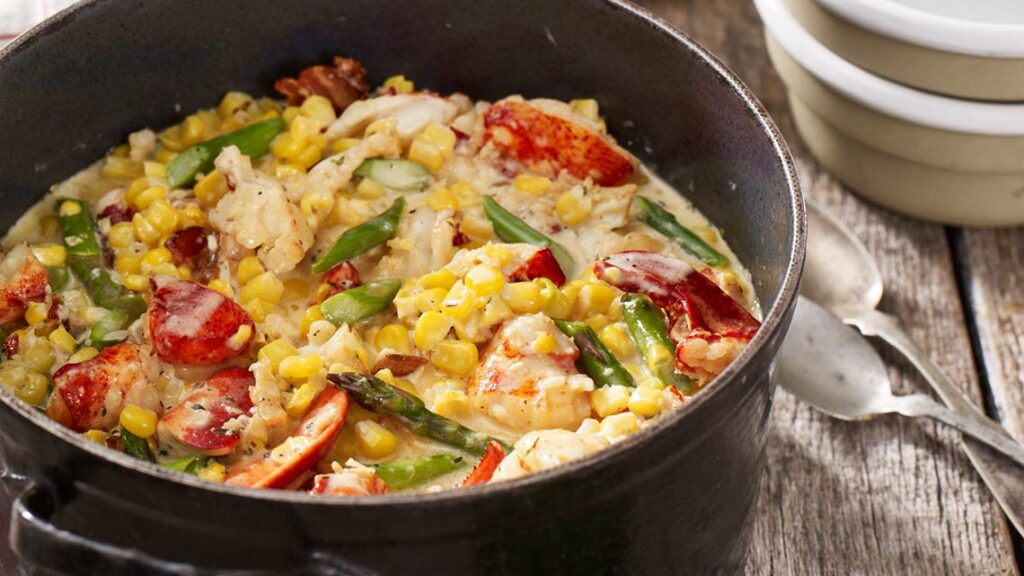 Fresh Corn Succotash with Maine Lobster and Asparagus recipe image