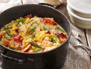 Fresh Corn Succotash with Maine Lobster and Asparagus