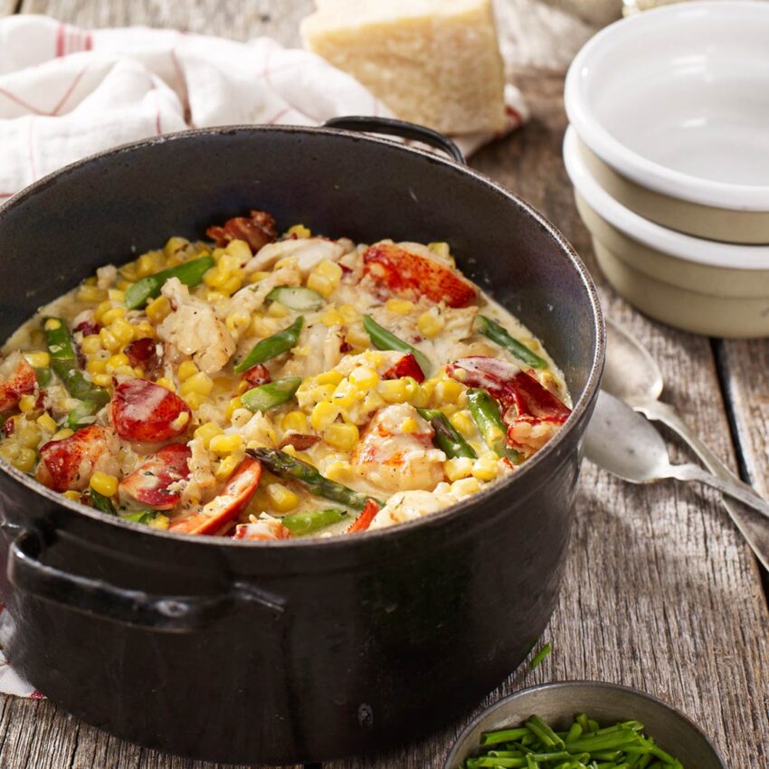 Fresh Corn Succotash with Maine Lobster and Asparagus recipe image