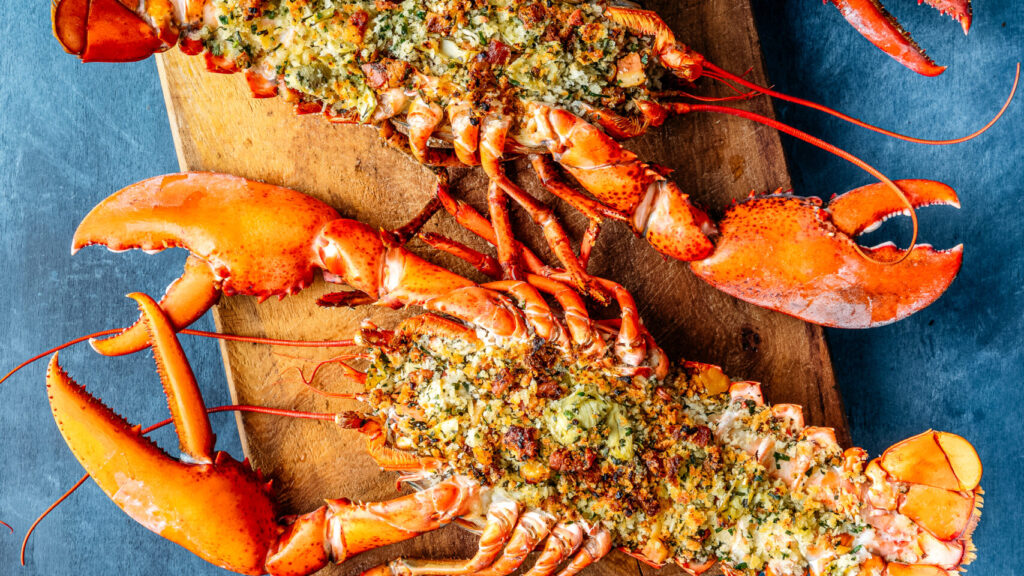 Whole Stuffed Maine Lobster with Herby Artichoke Pancetta Bread Crumbs recipe image