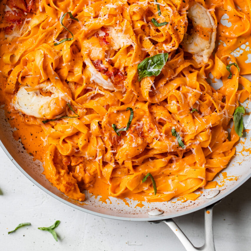 Roasted Red Pepper Pasta with Maine Lobster recipe image